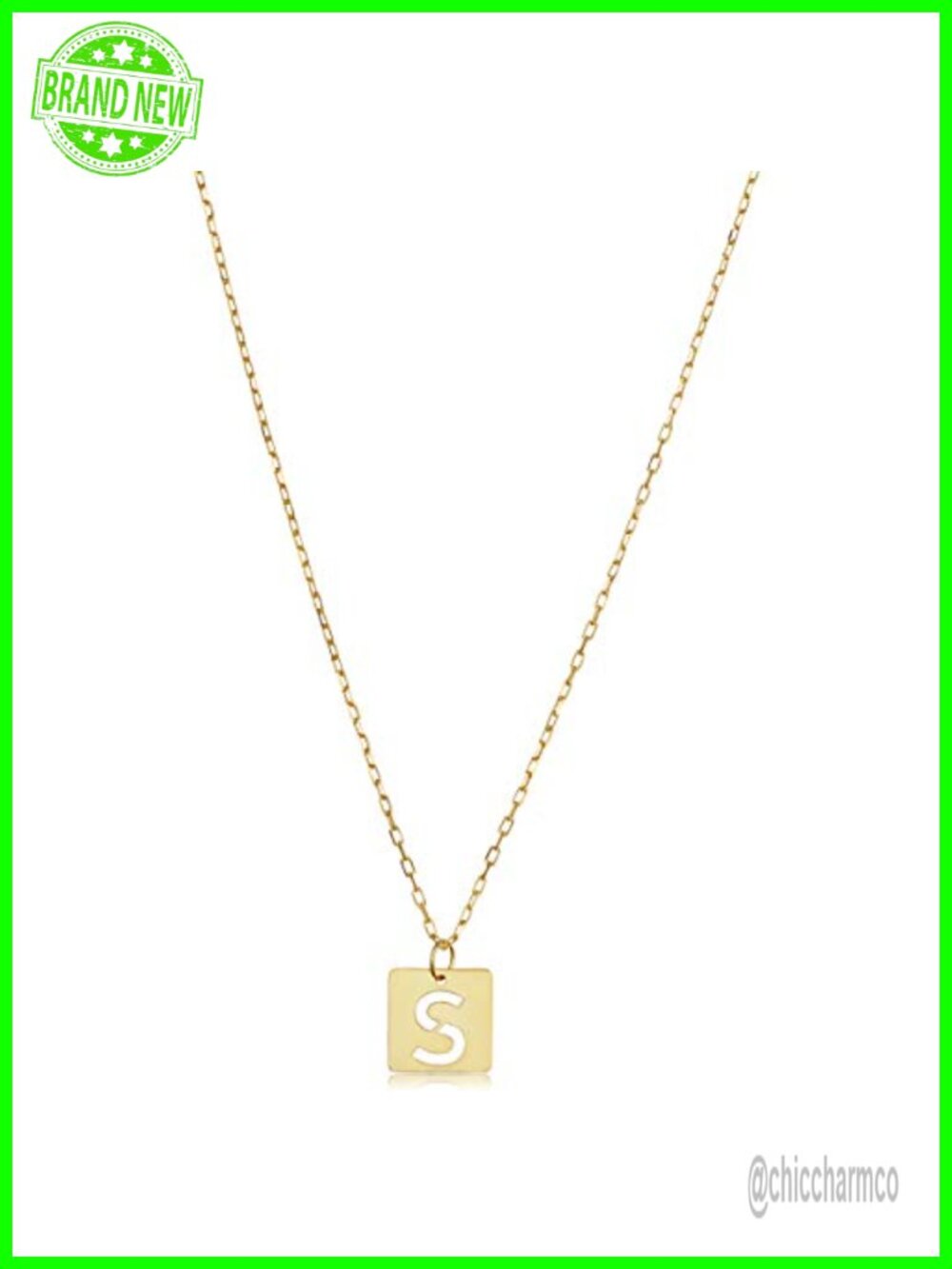 14k Yellow Gold Square Tile Initial Cut-out Letter Necklace